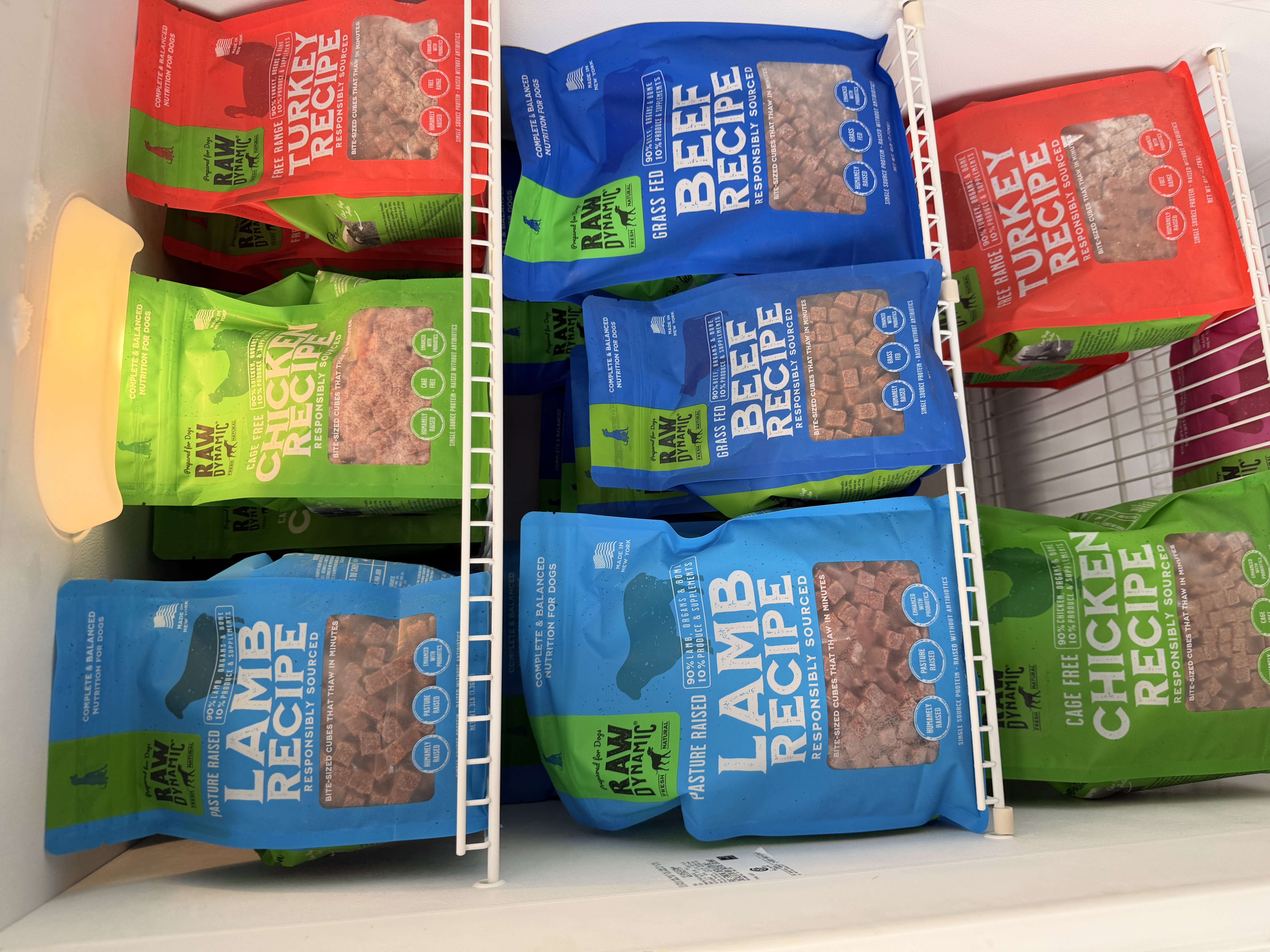 Freezer stocked with Raw Dynamic frozen raw food